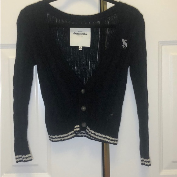 Abercrombie Navy V neck cardigan with white stripe - Picture 1 of 5